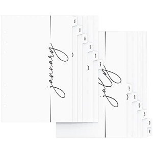A5 Binder Dividers with Monthly Tabs – 12 Monthly Index Tabs, 6-Hole Pre-Punched for Planners & Notebooks – Durable, Stylish Organization for A5 Binders, 8.5"*5.5"