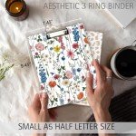 A5 Binder 3 Ring 1 Inch for 5.5"x8.5" Paper, Cute Mini Three Ring Binders with Clipboard,5-Tab Dividers,Interior Pocket, Spine Label, BVSSX Small Binder with Pen Holder, Blue Bloom