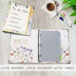 A5 Binder 3 Ring 1 Inch for 5.5"x8.5" Paper, Cute Mini Three Ring Binders with Clipboard,5-Tab Dividers,Interior Pocket, Spine Label, BVSSX Small Binder with Pen Holder, Blue Bloom