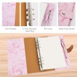 FYY Leather A5 Binder 6 Ring Binder Notebook - Refillable Notebook A5 Planner Binder with Binder Pockets, A5 Dividers, A5 Refill Paper, PU Leather Travel Binder Journal Cover Binder Marble Pink