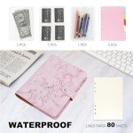 FYY Leather A5 Binder 6 Ring Binder Notebook - Refillable Notebook A5 Planner Binder with Binder Pockets, A5 Dividers, A5 Refill Paper, PU Leather Travel Binder Journal Cover Binder Marble Pink