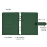 Floral Personal Organiser, A5 PU Leather Binder Journal, Refillable A5 Notebook Folio Portfolio Cover, 6 Ring Binder Organizer with Magnetic Buckle Closure,Dark Green