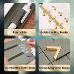 CAGIE A5 6 Ring Binder Refillable Planner Notebook 6 Hole Binder Organizer Business Planner Agenda for Men Women Spiral Leather Journal Writing Notebook Green