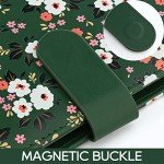 Floral Personal Organiser, A5 PU Leather Binder Journal, Refillable A5 Notebook Folio Portfolio Cover, 6 Ring Binder Organizer with Magnetic Buckle Closure,Dark Green