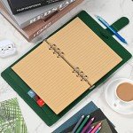 Floral Personal Organiser, A5 PU Leather Binder Journal, Refillable A5 Notebook Folio Portfolio Cover, 6 Ring Binder Organizer with Magnetic Buckle Closure,Dark Green