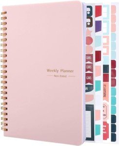 Undated Weekly Planner with Habit Tracker, 52 Weeks To Do List Notebook A5 Weekly Goal Planner with Spiral Binding & Stickers Home Work School Supplies for Women Girls 8.2" x 5.7" - Pink