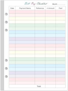 Payment Checklist Refills - 50 Sheets/100 Pages Colorful Monthly Budget Forms for A5 Binder, 6 Hole Punched, 100 gsm White Paper, 5.8" x 8.3"