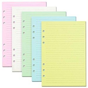 Lined Refill Paper, 200 Colored Ruled Pages for A5 Refillable 6-Ring Binder Notebook Journal Planner Organizer Insert, 120 GSM Thick Loose Leaf Paper