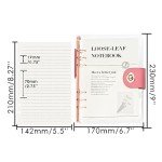Clear A5 Refillable Notebook Binder with 90 Sheets Lined Paper Rose Gold 6-Ring Soft Transparent PVC Binder Cover Protector Shell Loose Leaf Journal Folders with PU Leather Lock Catch Closure