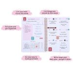 Undated Weekly Planner with Habit Tracker, 52 Weeks To Do List Notebook A5 Weekly Goal Planner with Spiral Binding & Stickers Home Work School Supplies for Women Girls 8.2" x 5.7" - Pink