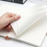 Clear A5 Refillable Notebook Binder with 90 Sheets Lined Paper Rose Gold 6-Ring Soft Transparent PVC Binder Cover Protector Shell Loose Leaf Journal Folders with PU Leather Lock Catch Closure