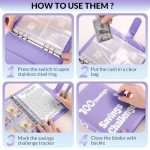 Zuozee 100 Envelopes Money Saving Challenge Binder, A5 Savings Binder with Cash Envelopes, Budget Binder for Planning and Saving $5050, Purple