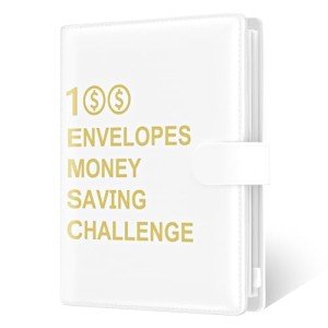 Rnivvi 100 Envelopes Money Saving Challenge Budget Binder, A5 Challenges Book with Cash Envelopes & Laminated Tracker, Cute Envelope Binder Kit for Women Men, Budgeting Planner to Save $5,050, White