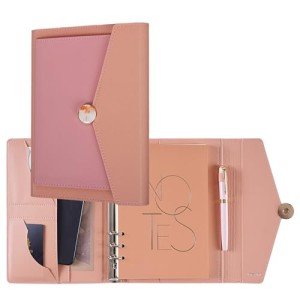 TRASEXTRA A5 Binder Loose-leaf Refillable Notebook Diary Organizer and Pen Set - 100 Sheets Of 200-Page,8.3×5.5IN,100gsm Cream Paper,Premium gift box included(Pink)
