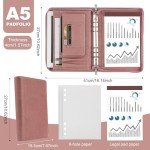 KISSKI A5 Planner Binder 6 Ring Padfolio for Women, Zippered Leather Folder Notebook Organizer, Resume Folders for Interview with 1pc A5 Notepad, 10.6 x 7.6 in, Tablet Case for iPad Mini/Air 2, Pink