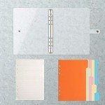 Toplive 6 Ring Binder Cover, Transparent PVC A5 Planner Binder Notebook Cover Refillable Loose Leaf Round Ring Personal Journal with Insert 45 Sheets Paper and Dividers