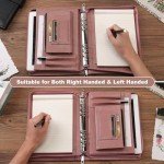 KISSKI A5 Planner Binder 6 Ring Padfolio for Women, Zippered Leather Folder Notebook Organizer, Resume Folders for Interview with 1pc A5 Notepad, 10.6 x 7.6 in, Tablet Case for iPad Mini/Air 2, Pink
