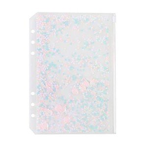 Chris.W 2 Pack Clear Plastic Zipper Pockets Envelopes for A5 6-Ring Binder Notebook, Built-in Glitter Flakes Decorations (A5 Size)
