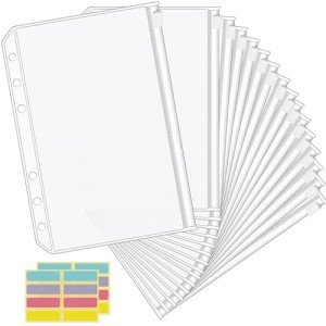 KTRIO 16PCS A5 Binder Pocket Money Saving Challenge Binder Cash Envelope, 6 Hole Clear Zipper Pouch Folders A5 Planner Journal Inserts for Budgeting, Waterproof PVC Loose Leaf Filing Bags