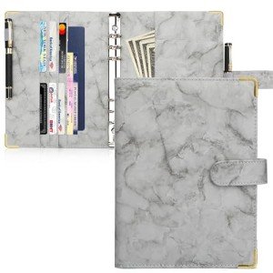 Toplive A5 Notebook Binder 6 Ring Refillable Binder, PU Leather Planner Binder Personal Budget Binder Organizer Cover with Magnetic Closure for A5 Filler Loose Leaf Paper, Marble Grey