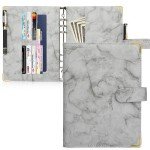 Toplive A5 Notebook Binder 6 Ring Refillable Binder, PU Leather Planner Binder Personal Budget Binder Organizer Cover with Magnetic Closure for A5 Filler Loose Leaf Paper, Marble Grey