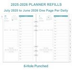 2025-2026 Planner Refills for A5 Binder - One Page Per Day Daily ＆ Monthly Planner, July 2025-June 2026, Prioritized, To-Do List, Notes, Appointment Schedule, 6-Hole Punched, 5.8" x 8.3"