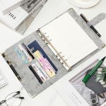 Toplive A5 Notebook Binder 6 Ring Refillable Binder, PU Leather Planner Binder Personal Budget Binder Organizer Cover with Magnetic Closure for A5 Filler Loose Leaf Paper, Marble Grey