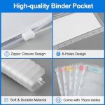 KTRIO 16PCS A5 Binder Pocket Money Saving Challenge Binder Cash Envelope, 6 Hole Clear Zipper Pouch Folders A5 Planner Journal Inserts for Budgeting, Waterproof PVC Loose Leaf Filing Bags