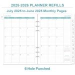 2025-2026 Planner Refills for A5 Binder - One Page Per Day Daily ＆ Monthly Planner, July 2025-June 2026, Prioritized, To-Do List, Notes, Appointment Schedule, 6-Hole Punched, 5.8" x 8.3"