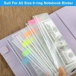 KTRIO 16PCS A5 Binder Pocket Money Saving Challenge Binder Cash Envelope, 6 Hole Clear Zipper Pouch Folders A5 Planner Journal Inserts for Budgeting, Waterproof PVC Loose Leaf Filing Bags