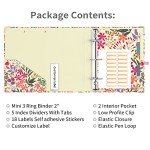 Ospelelf Mini 3 Ring Binder 2 Inch, Cute Binder for 5.5" x 8.5" with 5 Tab Dividers, File Folder Labels and Low Profile Clipboards, Floral Binder for School Supplies and Office Supplies