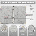 Toplive A5 Notebook Binder 6 Ring Refillable Binder, PU Leather Planner Binder Personal Budget Binder Organizer Cover with Magnetic Closure for A5 Filler Loose Leaf Paper, Marble Grey