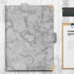 Toplive A5 Notebook Binder 6 Ring Refillable Binder, PU Leather Planner Binder Personal Budget Binder Organizer Cover with Magnetic Closure for A5 Filler Loose Leaf Paper, Marble Grey