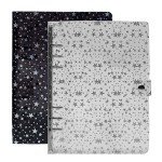 NEWEST 2 Pack 6 Ring Binder Cover, A5 Glitter Binder with Snap Button Closure Loose Leaf Folder Notebook (Black & Transparent)