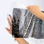 NEWEST 2 Pack 6 Ring Binder Cover, A5 Glitter Binder with Snap Button Closure Loose Leaf Folder Notebook (Black & Transparent)
