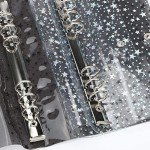 NEWEST 2 Pack 6 Ring Binder Cover, A5 Glitter Binder with Snap Button Closure Loose Leaf Folder Notebook (Black & Transparent)