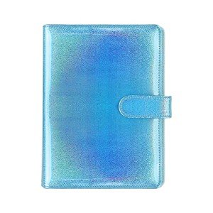 A5 Binder Cover Glitter Blue PU Leather Binder Cover Refillable 6-Ring Planner Budget Binders Loose-Leaf Notebook Binder Covers with Magnetic Buckle Closure