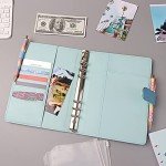 A5 Binder Cover Glitter Blue PU Leather Binder Cover Refillable 6-Ring Planner Budget Binders Loose-Leaf Notebook Binder Covers with Magnetic Buckle Closure