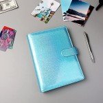 A5 Binder Cover Glitter Blue PU Leather Binder Cover Refillable 6-Ring Planner Budget Binders Loose-Leaf Notebook Binder Covers with Magnetic Buckle Closure