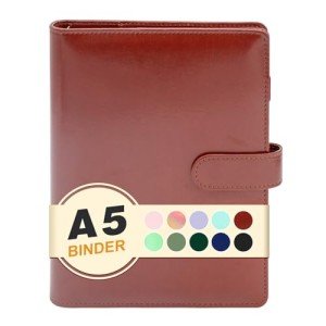 A5 Budget Binder,Mini Photocard Binder for A5 Filler Paper, Loose Leaf Personal Planner with Magnetic Buckle Closure(Brown)