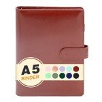A5 Budget Binder,Mini Photocard Binder for A5 Filler Paper, Loose Leaf Personal Planner with Magnetic Buckle Closure(Brown)