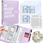 100 Envelopes Money Saving Challenge with Cute Stickers, A5 Money Saving Binder with Cash Envelopes，Budget Binder Savings Challenge Book for 100 Day to Save $5,050 for Budgeting Planner(Purple)