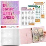 100 Envelopes Money Saving Challenge, Money Saving Budget Binder with Cash Envelopes, Motivational Process to Save $5050, Money Saving Binder 100 Pocket Pre-Numbered, A5 Saving Challenge Book-Pink