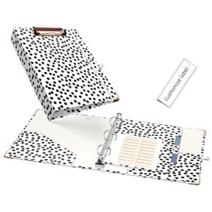 EYROZILL A5 Binder 1 Inch 3 Ring for 5.5" x 8.5" Paper with Clipboard and Pocket, Mini Binders for School Office Supplies and Home, Polka Dots