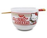 Hello Kitty Cup Noodles Japanese Ceramic Dinnerware Set | Includes 20-Ounce Ramen Bowl and Wooden Chopsticks | Asian Food Dish Set For Home Kitchen | Kawaii Anime Gifts, Official Sanrio Collectible