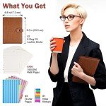 OMEYA A5 Binder Journal, Refillable 6 Ring Organizer Planner Leather Business Writing Notebook, Ruled Hardcover Diary Notebook with Divider page and Index stickers-Brown