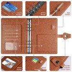 OMEYA A5 Binder Journal, Refillable 6 Ring Organizer Planner Leather Business Writing Notebook, Ruled Hardcover Diary Notebook with Divider page and Index stickers-Brown