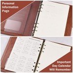 OMEYA A5 Binder Journal, Refillable 6 Ring Organizer Planner Leather Business Writing Notebook, Ruled Hardcover Diary Notebook with Divider page and Index stickers-Brown