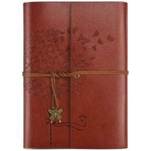 OMEYA Leather Journal Notebook, Refillable Writing Journal Diary Planner for Women Girls (Red Brown, A5-9.3''×6.3'')