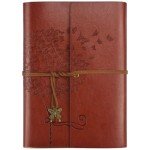 OMEYA Leather Journal Notebook, Refillable Writing Journal Diary Planner for Women Girls (Red Brown, A5-9.3''×6.3'')